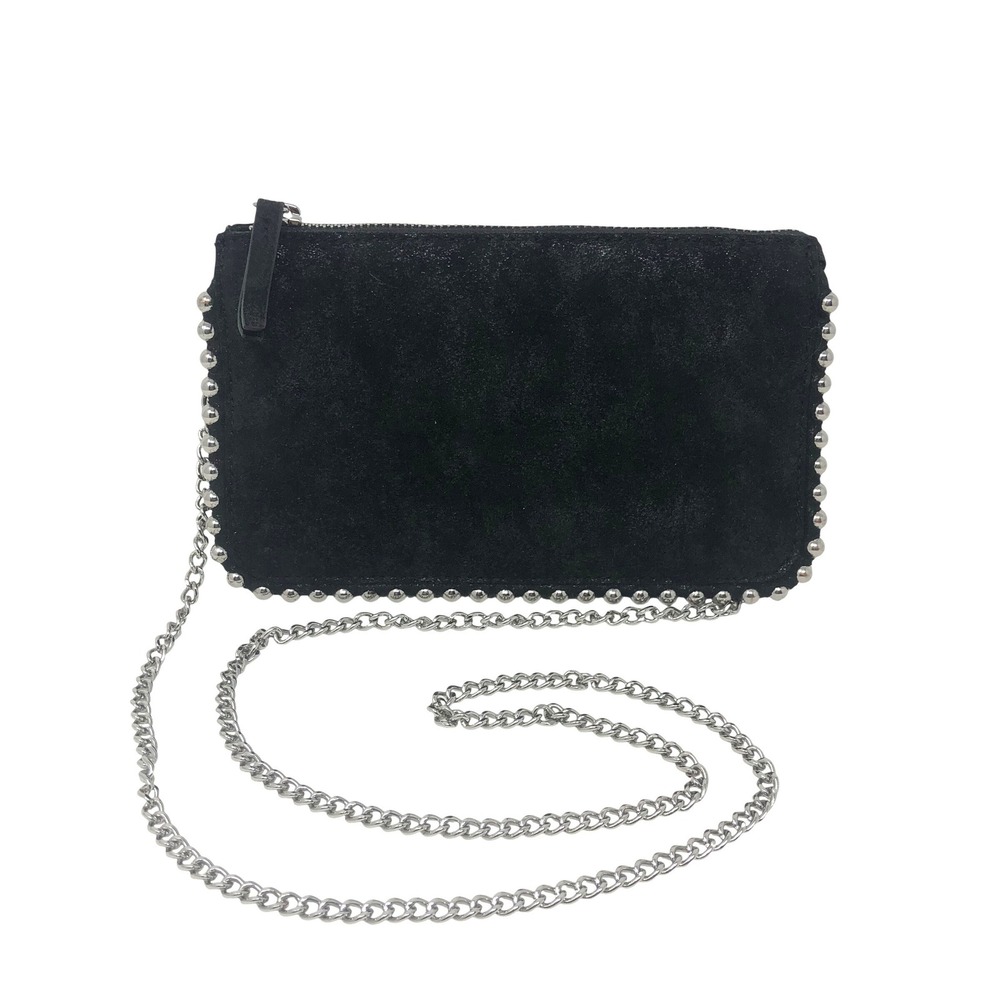 Zara Crossbody Bag Black Studded Chain Strap Faux Suede Edgy Grunge Night Out